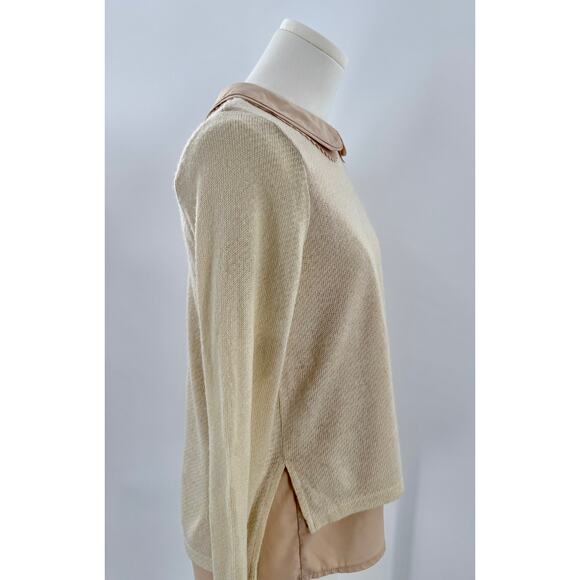Deicy Beige Tan Peter Pan Collar Layered Knit Top Sweater Preppy Retro Small - Picture 4 of 11